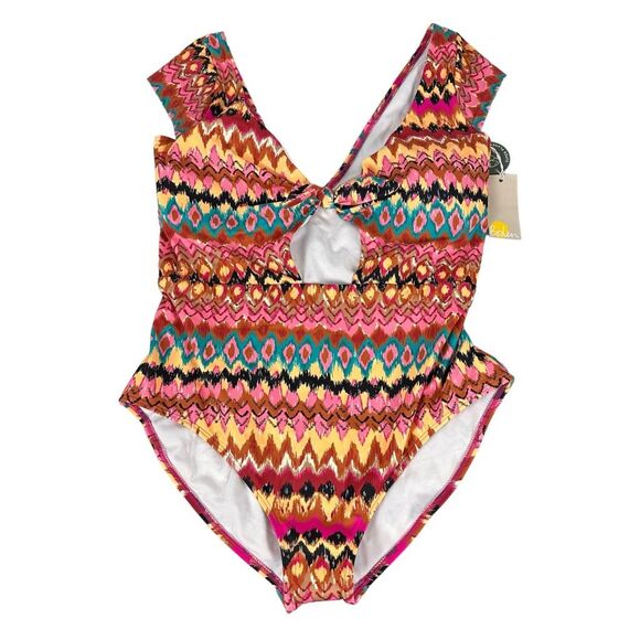 Boden Size 14 Multi Ikat Boden Cap Sleeve Tie Swimsuit NEW - Picture 2 of 9